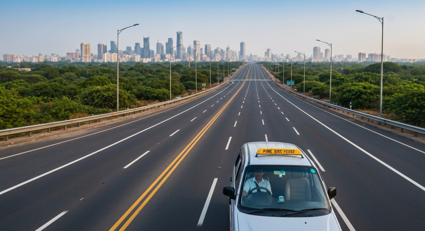 Cab on scenic Pune-Mumbai highway